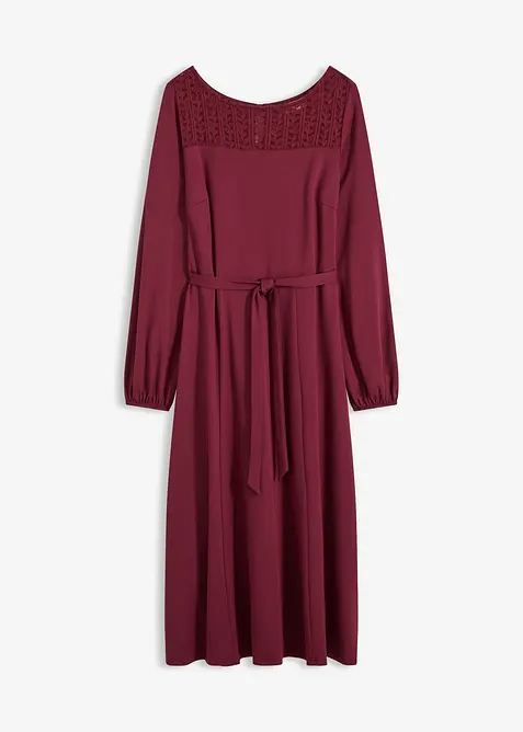 Klänning i stabilt material med spets, bonprix