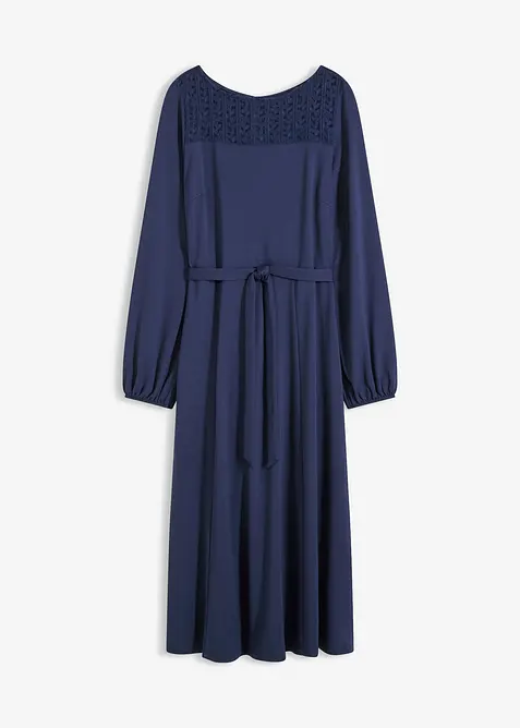 Klänning i stabilt material med spets, bonprix