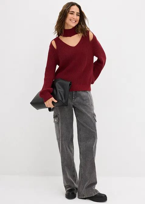 Grovstickad tröja med cut-outs, bonprix