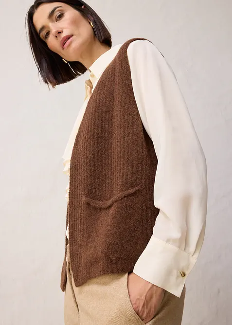 Grovstickad väst med alpackaull, bonprix