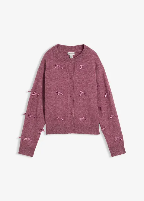 Finstickad cardigan med rosetter, bonprix