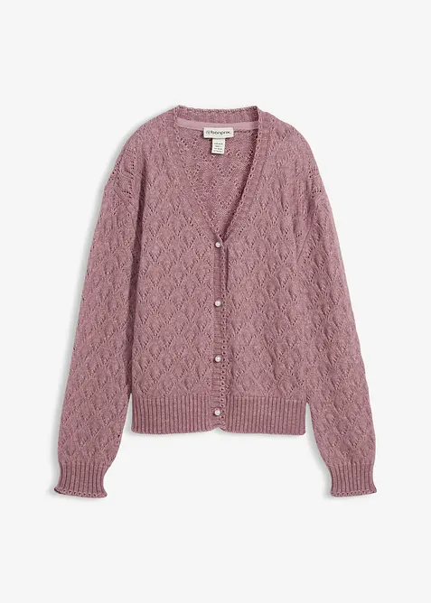 Hålmönstrad cardigan i bomull och ull, bonprix