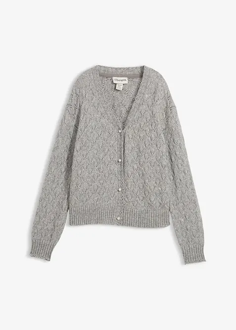 Hålmönstrad cardigan i bomull och ull, bonprix