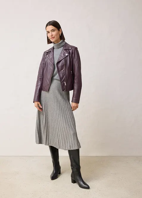 Stickad kjol med merinoull, bonprix