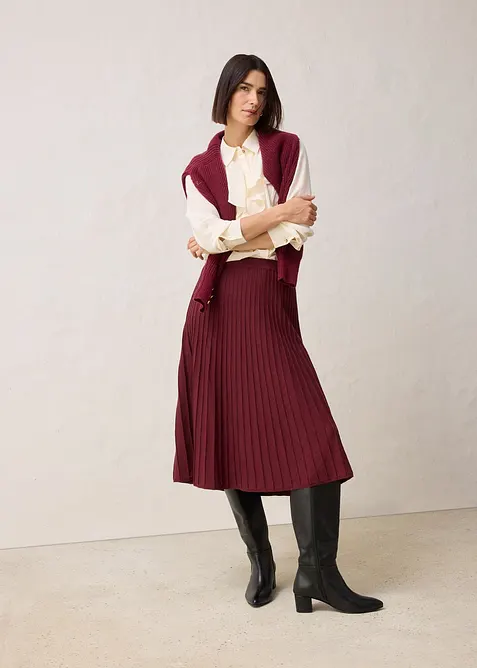 Stickad kjol med merinoull, bonprix