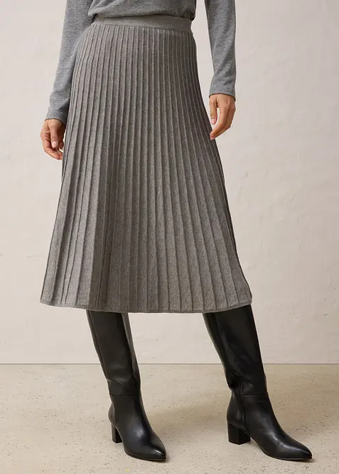 Stickad kjol med merinoull, bonprix