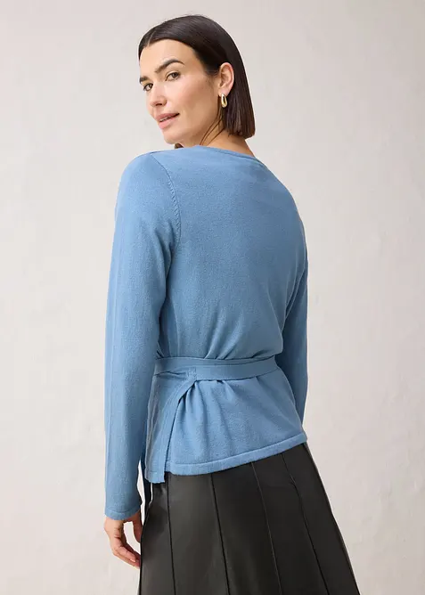 Omlottcardigan i bomull och merinoull, bonprix