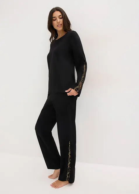 Pyjamas med skir, glittrig spets, bonprix