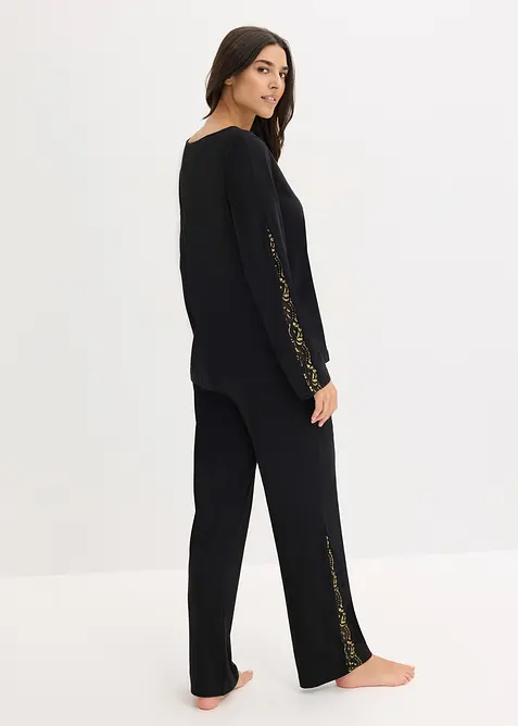 Pyjamas med skir, glittrig spets, bonprix
