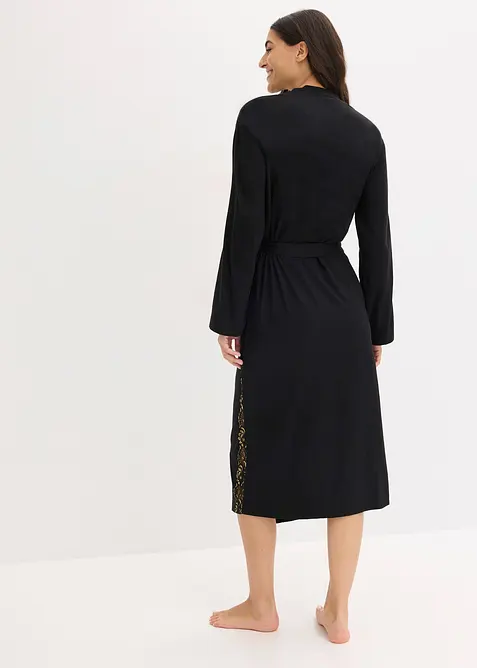 Morgonrock i kimonomodell med skir, glittrig spets, bonprix