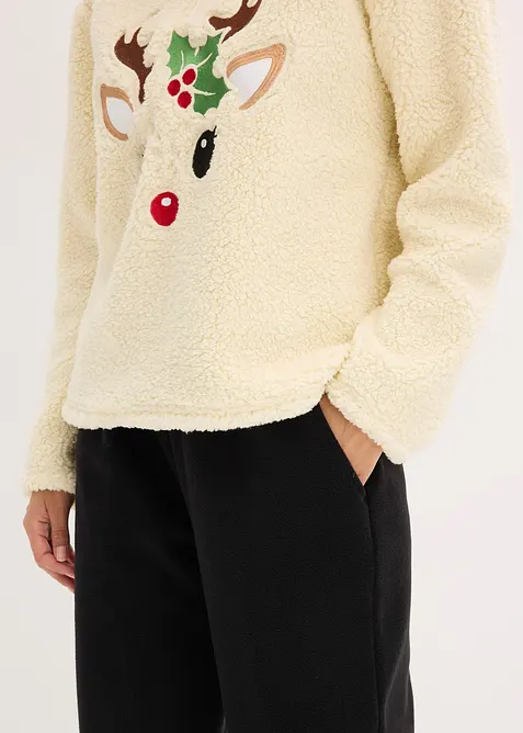 Fleecebyxa och tröja i teddymaterial, bonprix