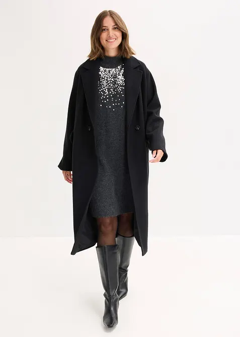 Stickad klänning med paljettapplikation, bonprix