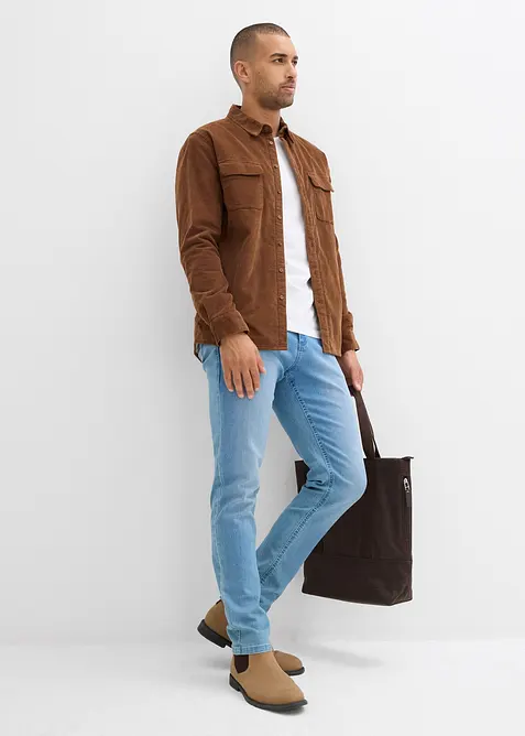 Manchesterskjorta med stretch och värmande fleecefoder, bonprix