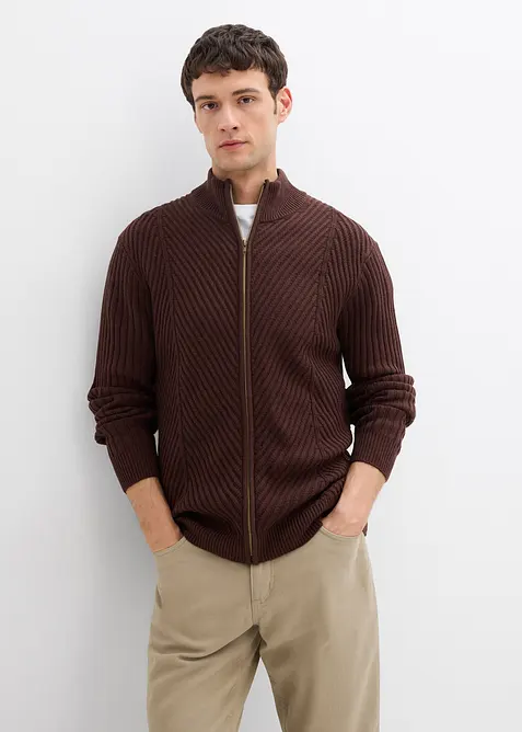 Ribbstickad kofta av bomullsmix, bonprix