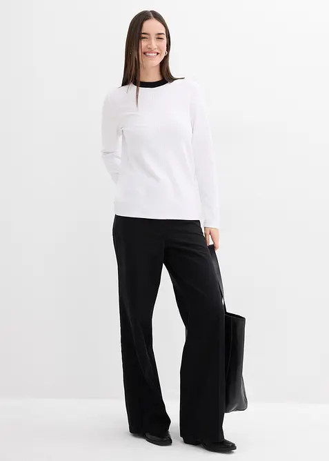 Långärmad topp i viskosmix med kontrasterande krage, bonprix