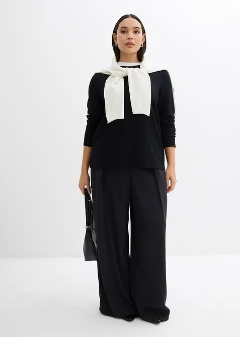 L&aring;ng&auml;rmad topp i viskosmix med kontrasterande krage, bonprix