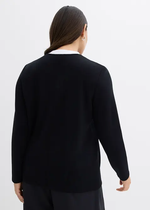 L&aring;ng&auml;rmad topp i viskosmix med kontrasterande krage, bonprix