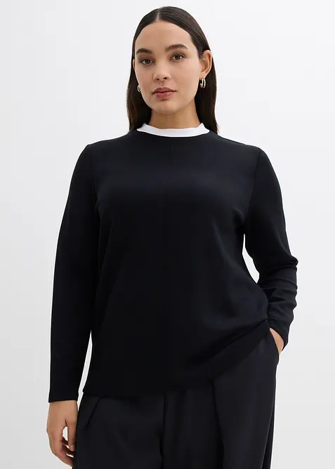 L&aring;ng&auml;rmad topp i viskosmix med kontrasterande krage, bonprix