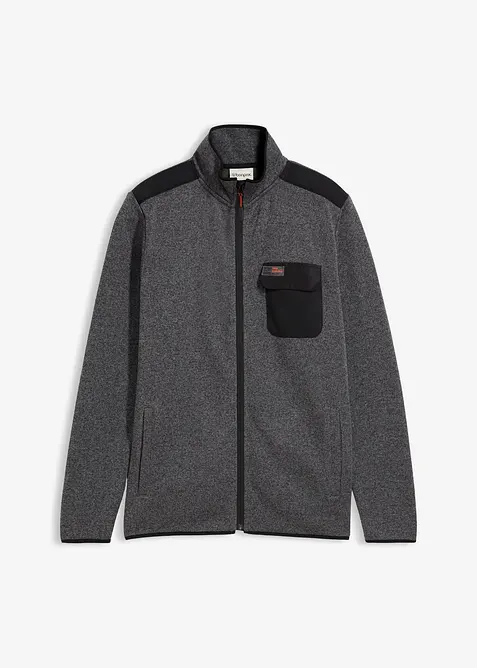 Jacka av stickad fleece med praktiska fickor och sportiga detaljer, bonprix