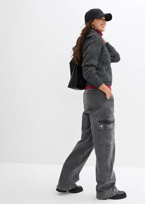 Tröja med krage och dragkedja i mjuk materialmix, bonprix