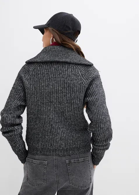 Tröja med krage och dragkedja i mjuk materialmix, bonprix