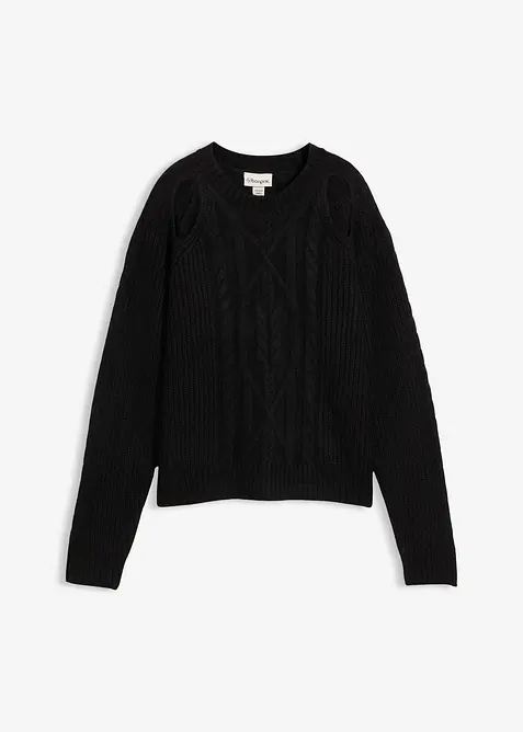 Grovstickad tröja med flätmönster, bonprix