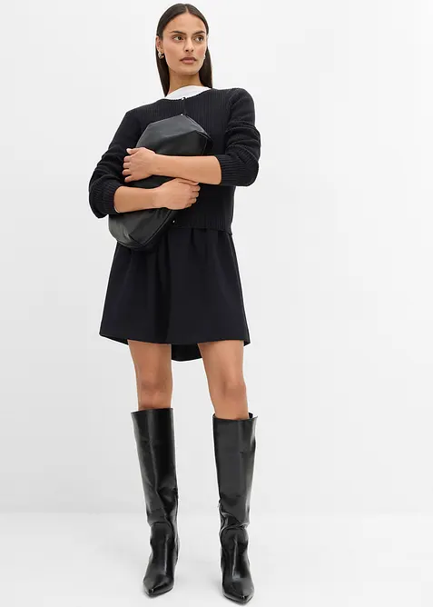 Kjol med gubbveck i lätt glänsande viskosmix, bonprix