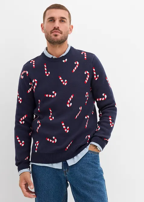 Finstickad tröja med julmotiv i mjuk bomullsblandning, bonprix