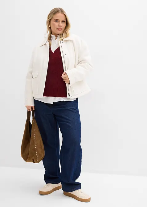 Stickad tr&ouml;ja med V-ringning, bonprix