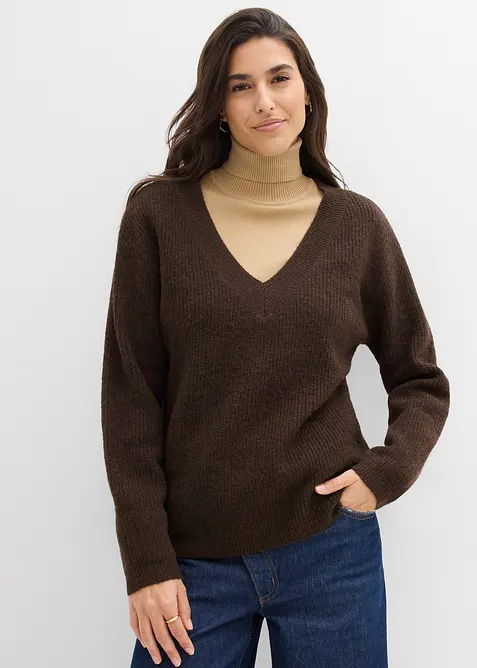 Stickad tröja med V-ringning, bonprix