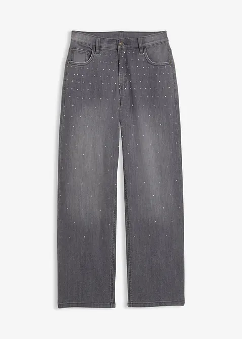 Wide Leg-jeans med strass, Mid Waist, bonprix