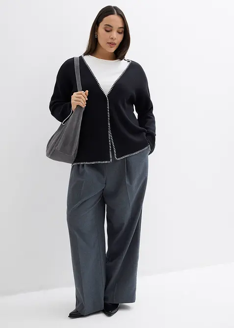 Cardigan i bomull och ull med kontrasterande detaljer, bonprix