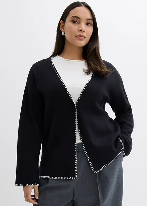 Cardigan i bomull och ull med kontrasterande detaljer, bonprix