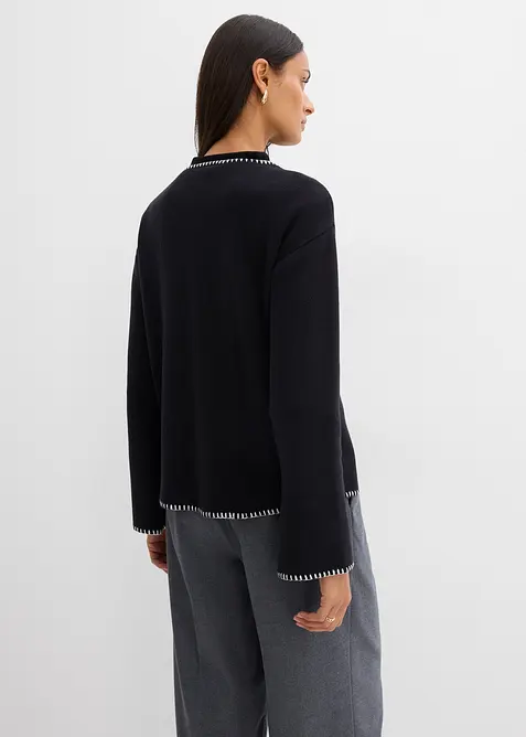 Cardigan i bomull och ull med kontrasterande detaljer, bonprix