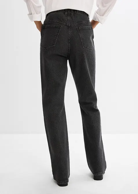 Loose Straight Jeans High Waist, med bekväm midja och strass, bonprix