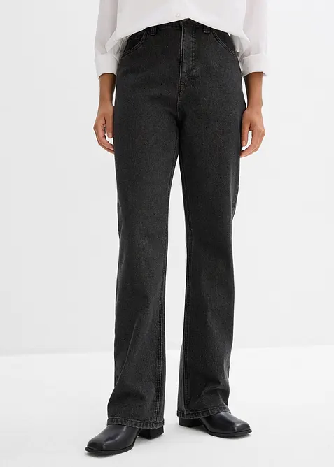 Loose Straight Jeans High Waist, med bekväm midja och strass, bonprix