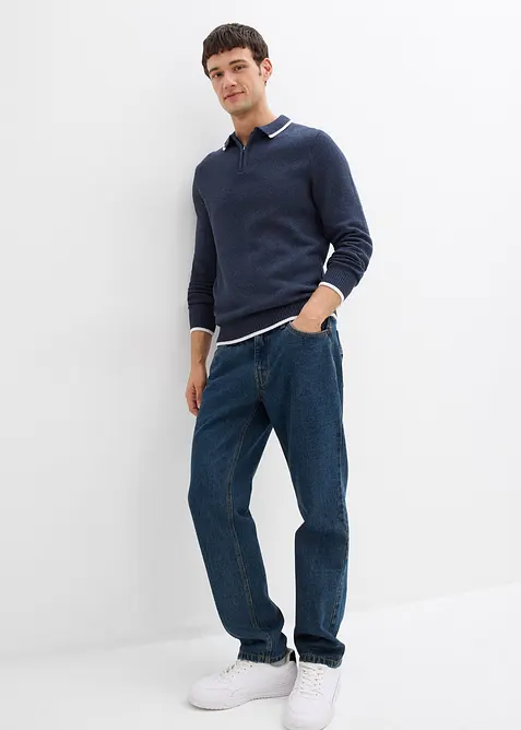 Tröja med tenniskrage och återvunnen bomull, bonprix