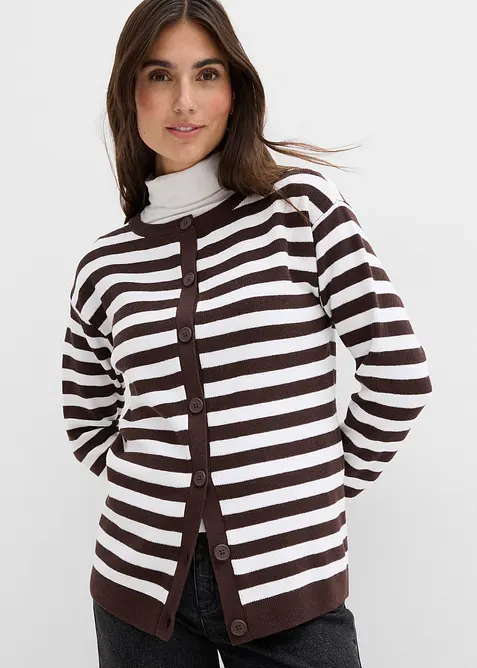 Finstickad cardigan med rund halsringning, bonprix