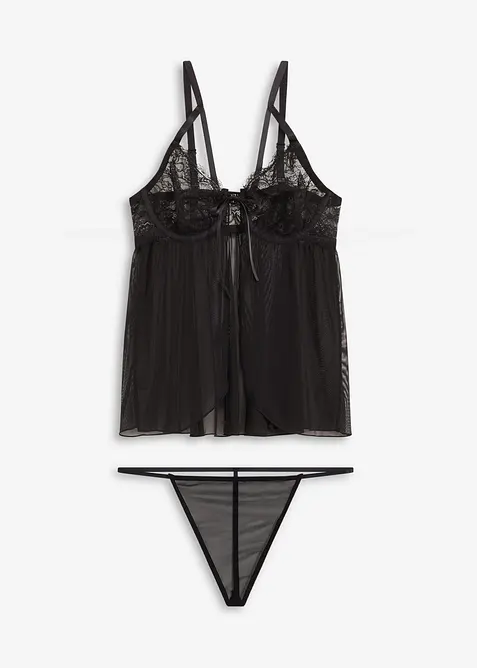 Negligé och stringtrosa (2 delar), bonprix