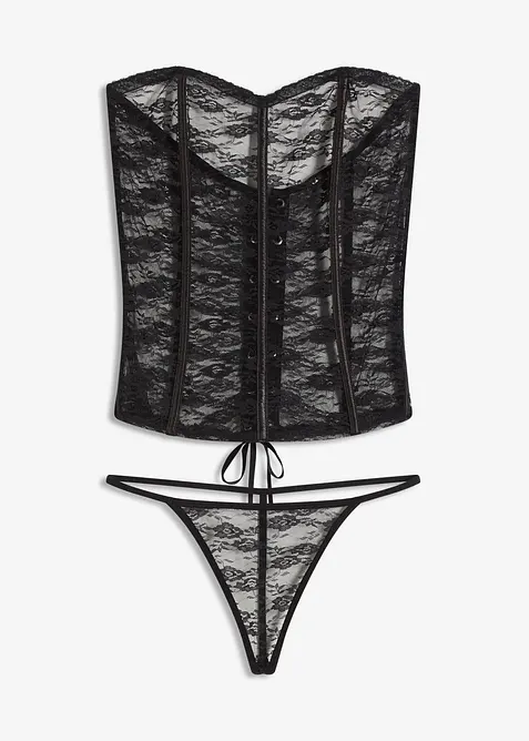 Korsett och stringtrosa av spets (2 delar), bonprix