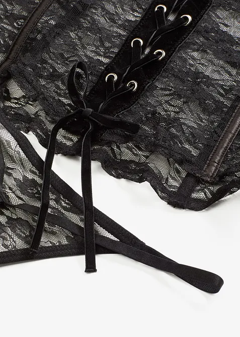 Korsett och stringtrosa av spets (2 delar), bonprix