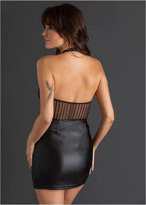 Klänning med halterneck, wetlook, bonprix