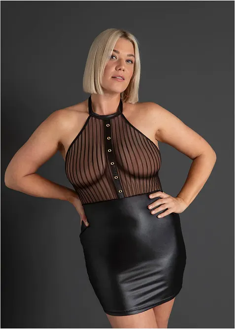 Klänning med halterneck, wetlook, bonprix