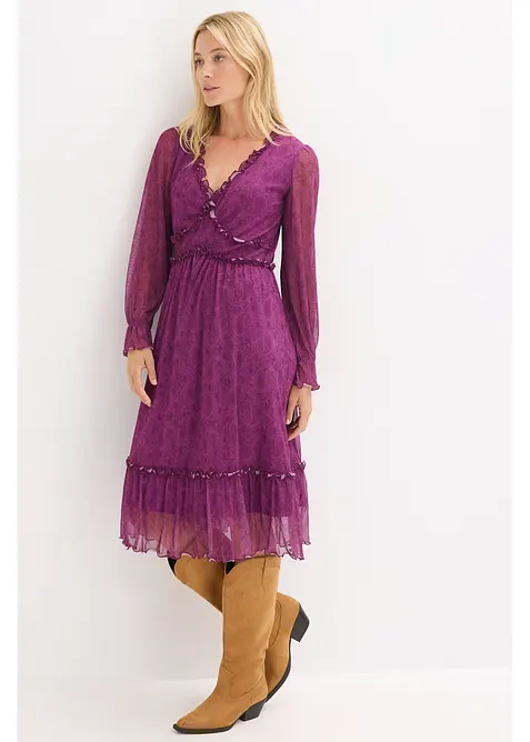 Jerseyklänning i midilängd och av mesh, bonprix