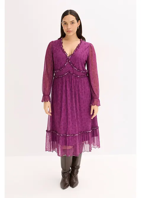 Jerseyklänning i midilängd och av mesh, bonprix