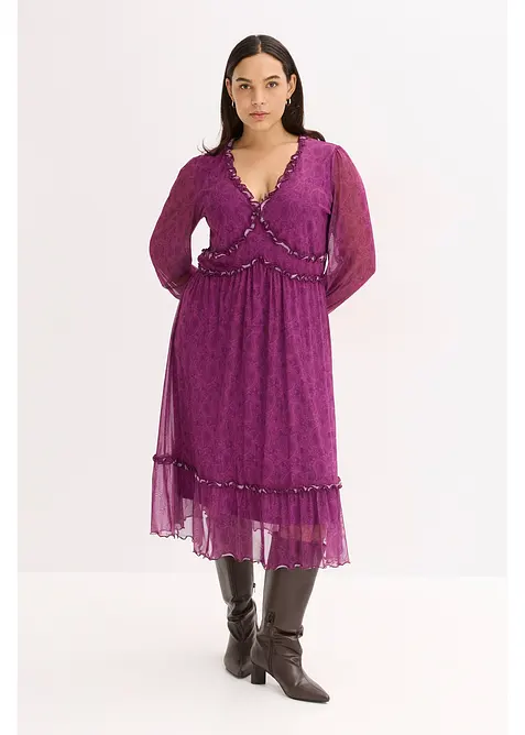 Jerseyklänning i midilängd och av mesh, bonprix