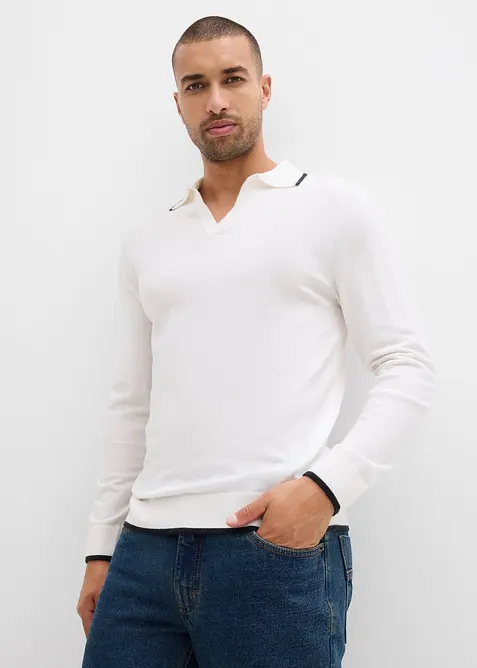 Finstickad tröja med kontrasterande detaljer, bonprix