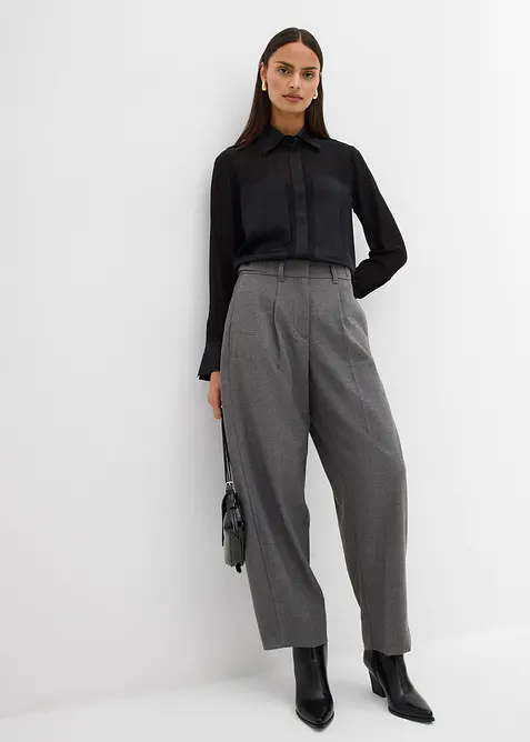 Skjortblus med satininfällning, bonprix