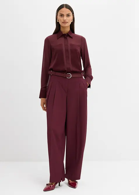 Skjortblus med satininf&auml;llning, bonprix