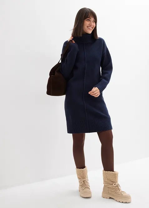 Stickad klänning med dekorsöm, bonprix